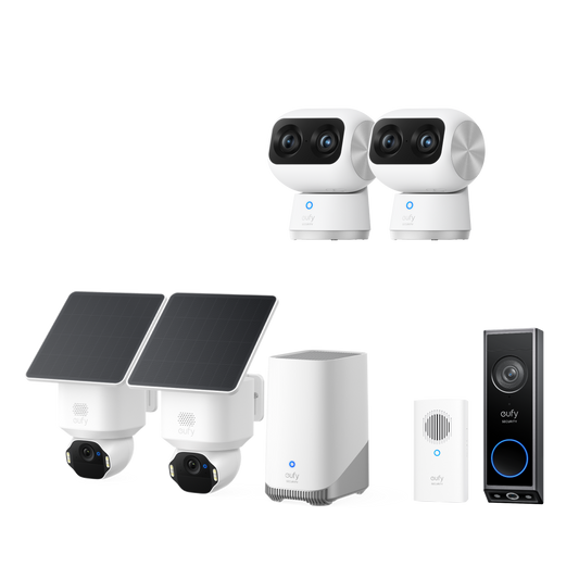 Eufy SoloCam E42 Kit 2 (HomeBase S380)+Telecamera per interni S350 Kit 2+Videocitofono E340+Video Doorbell E340