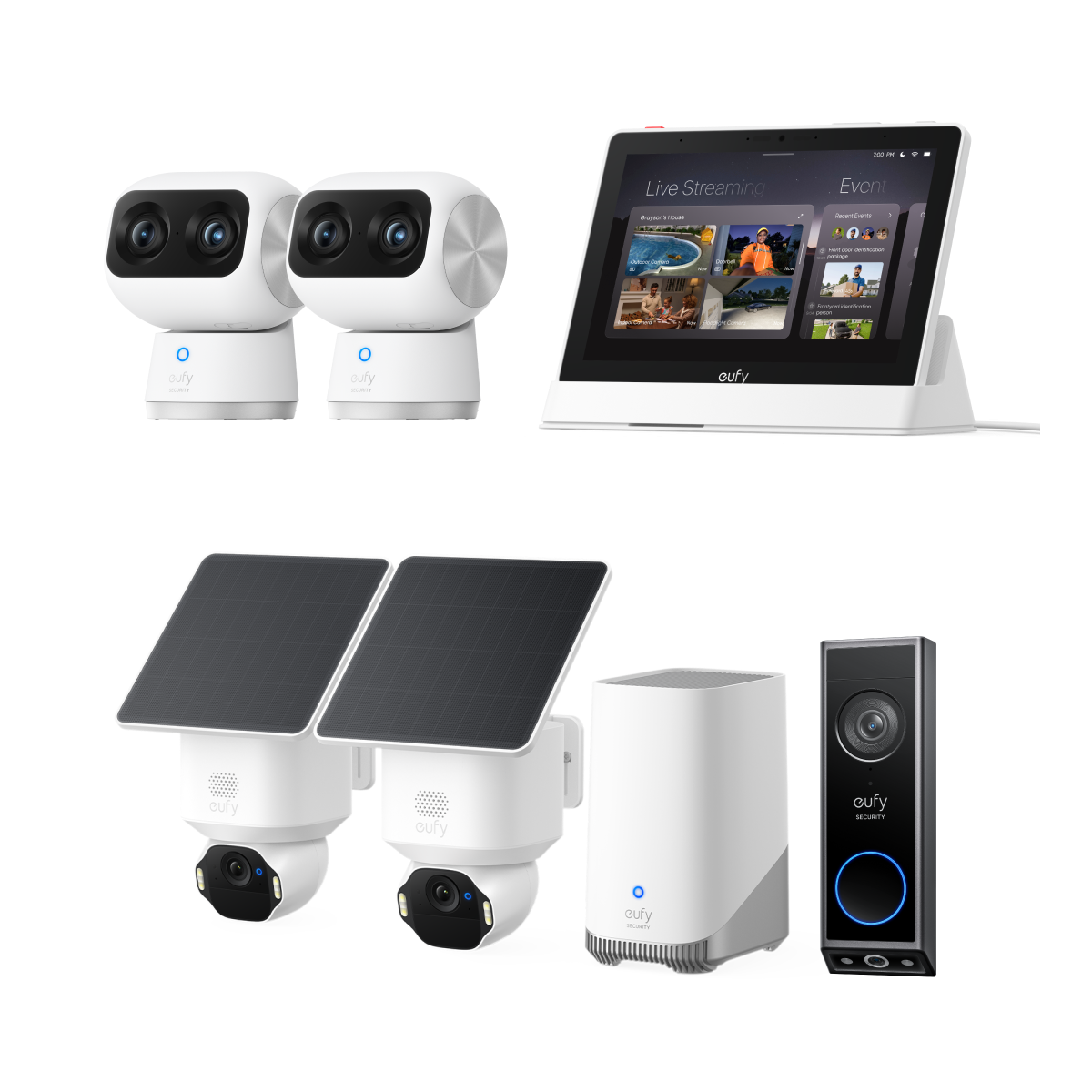 Eufy SoloCam E42 Kit 2 (HomeBase S380)+Telecamera per interni S350 Kit 2+Smart Display+Videocitofono E340